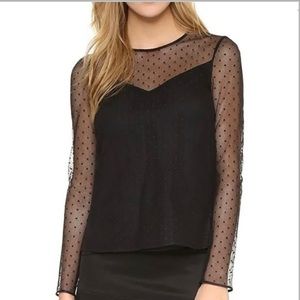 RAG & BONE Charlotte Black Swiss Dot Tulle Long Sleeve Blouse, Size XS